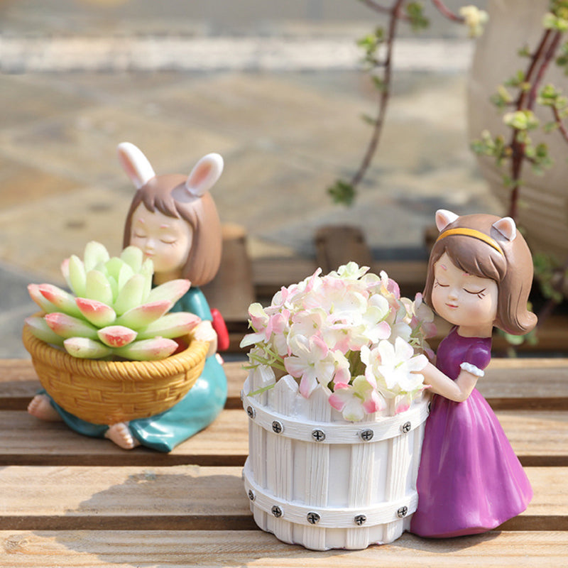 Girl With Basket Planter - Indoor planters and flower pots | Home decor items