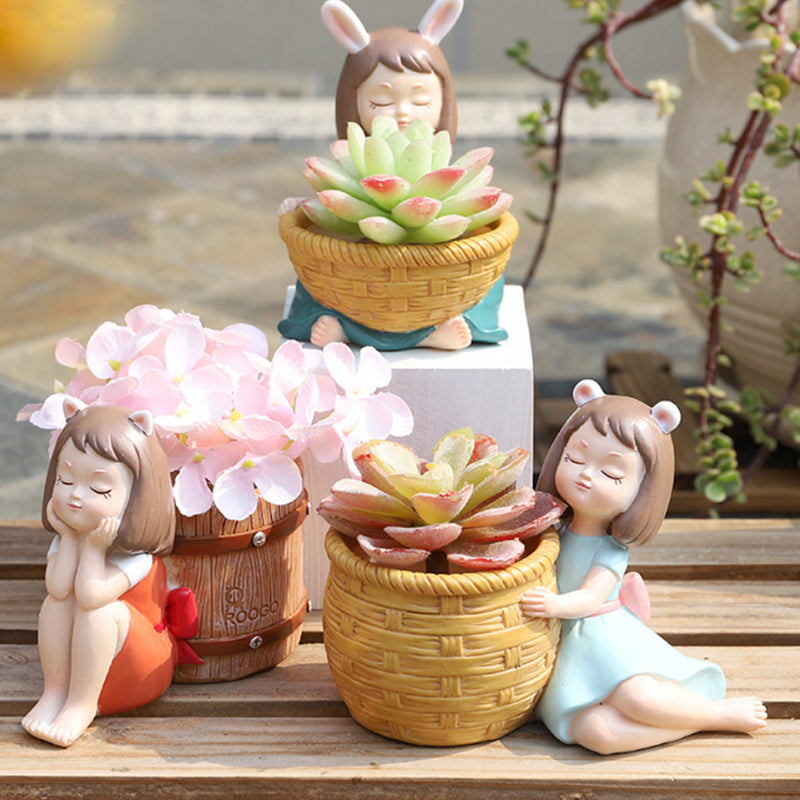 Girl With Basket Planter - Indoor planters and flower pots | Home decor items
