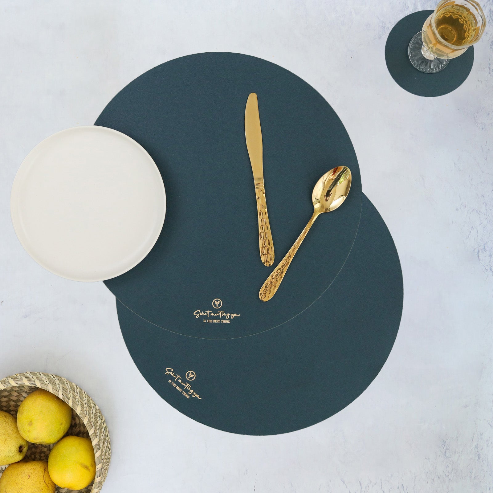Round Placemat Dark Green Set of 2 Online - Premium Table Mat | Nestasia