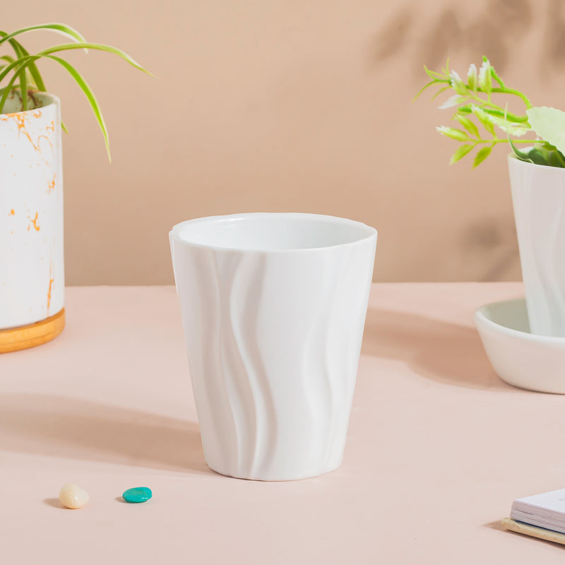 Ternion Wavy Textured Planter Set Of 3 With Plate White - Indoor planters and flower pots | Home decor items