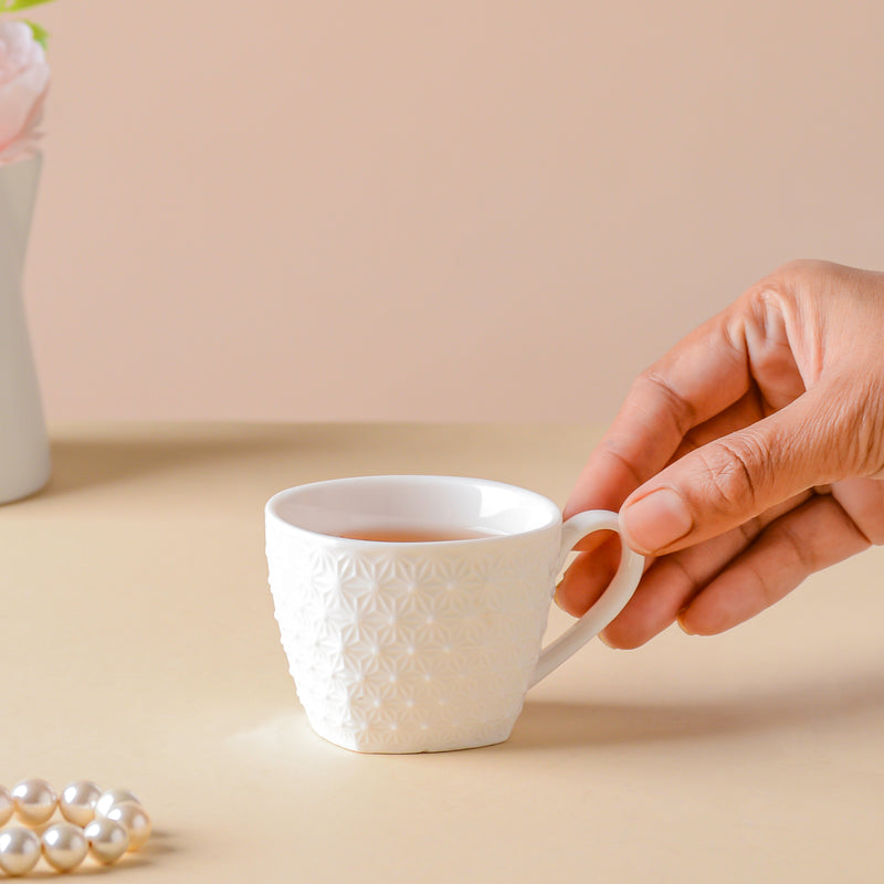 Riona Patterned Teacup White- Tea cup, coffee cup, cup for tea | Cups and Mugs for Office Table & Home Decoration