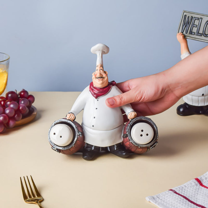 Table Chef With Salt And Pepper Shaker Cannon - Showpiece | Home decor item | Room decoration item