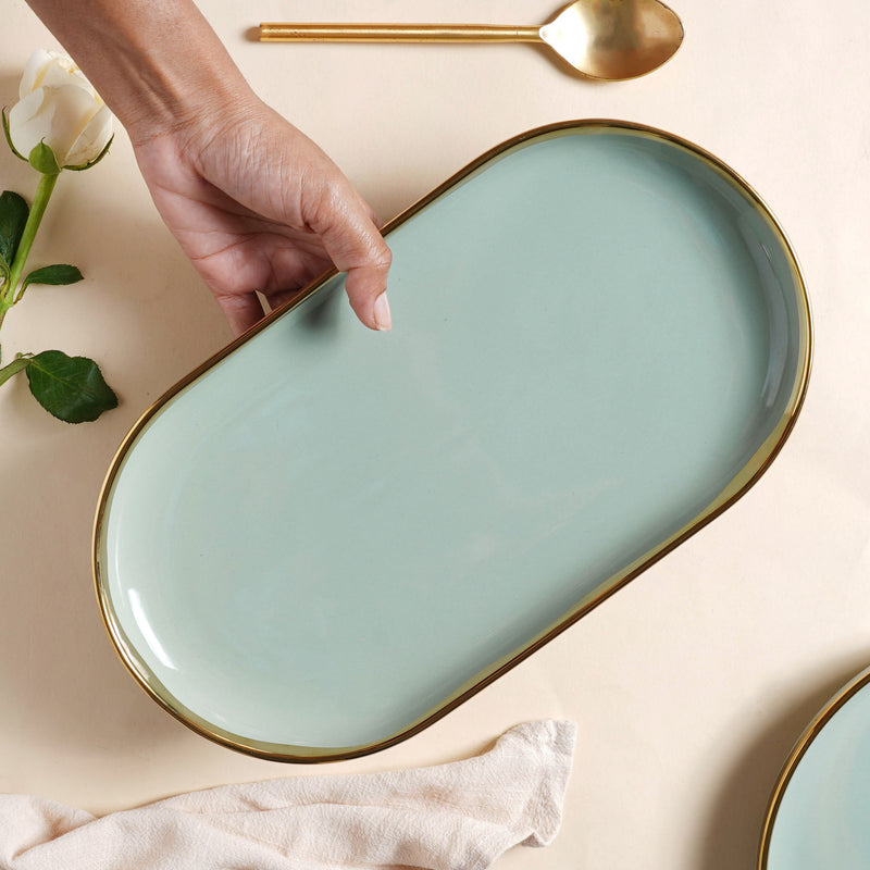 VERA Green Serving Plate - Ceramic platter, serving platter, fruit platter | Plates for dining table & home decor