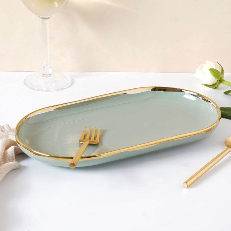 VERA Green Serving Plate - Ceramic platter, serving platter, fruit platter | Plates for dining table & home decor