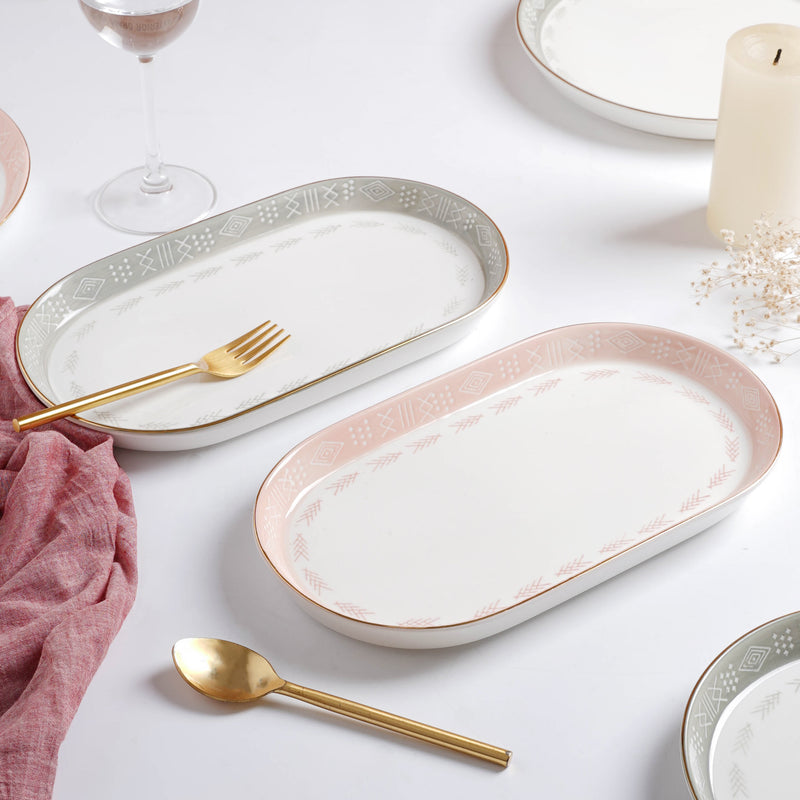 Azo Pink Grey 34 Piece Dinner Set For 6