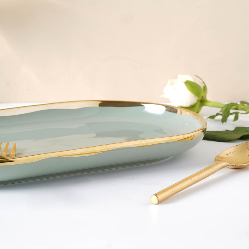 VERA Green Serving Plate - Ceramic platter, serving platter, fruit platter | Plates for dining table & home decor