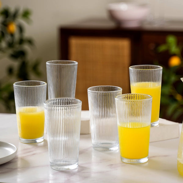 Set Of 6 Fluted Tall Glass Tumbler 300ml