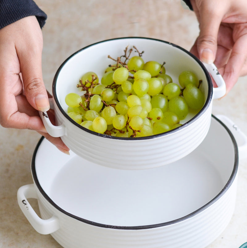 White Serving Dish - Bowl, ceramic bowl, serving bowls, noodle bowl, salad bowls, bowl for snacks, baking bowls, large serving bowl, bowl with handle | Bowls for dining table & home decor