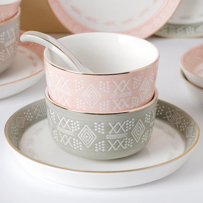Azo Pink Grey 34 Piece Dinner Set For 6