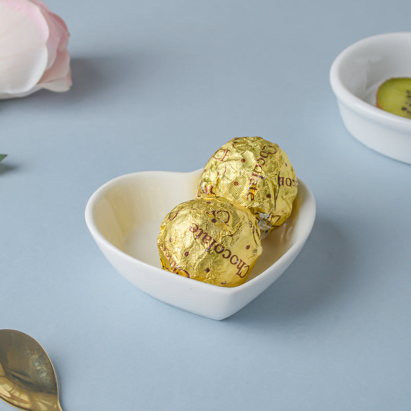 Riona Heart Ceramic Dip Bowl White - Bowl, ceramic bowl, dip bowls, chutney bowl, dip bowls ceramic | Bowls for dining table & home decor 
