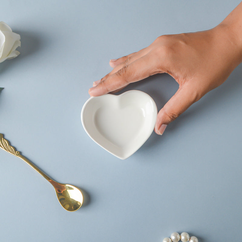 Riona Heart Ceramic Dip Bowl White - Bowl, ceramic bowl, dip bowls, chutney bowl, dip bowls ceramic | Bowls for dining table & home decor 