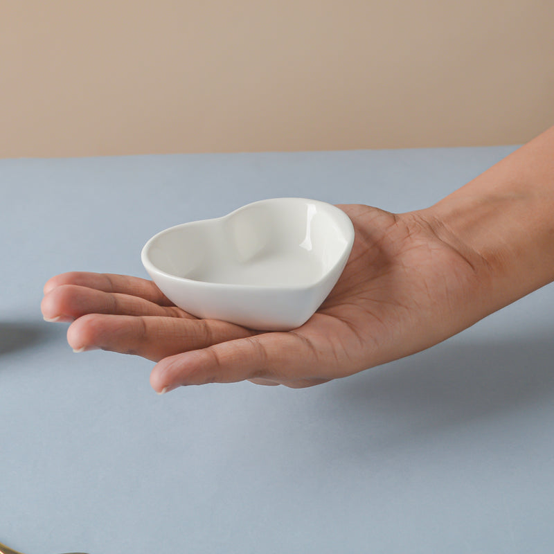 Riona Heart Ceramic Dip Bowl White - Bowl, ceramic bowl, dip bowls, chutney bowl, dip bowls ceramic | Bowls for dining table & home decor 
