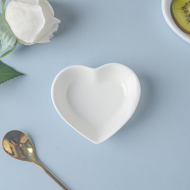 Riona Heart Ceramic Dip Bowl White - Bowl, ceramic bowl, dip bowls, chutney bowl, dip bowls ceramic | Bowls for dining table & home decor 