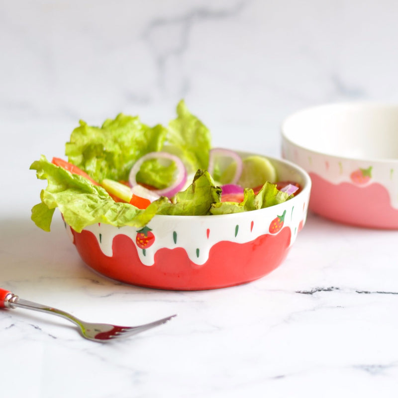 Strawberry Salad Bowls - Bowl, ceramic bowl, serving bowls, noodle bowl, salad bowls, bowl for snacks, large serving bowl | Bowls for dining table & home decor