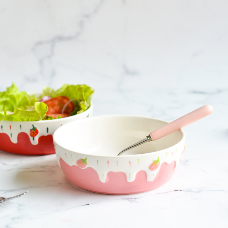 Strawberry Salad Bowls - Bowl, ceramic bowl, serving bowls, noodle bowl, salad bowls, bowl for snacks, large serving bowl | Bowls for dining table & home decor