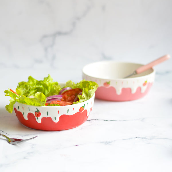 Strawberry Salad Bowls - Bowl, ceramic bowl, serving bowls, noodle bowl, salad bowls, bowl for snacks, large serving bowl | Bowls for dining table & home decor