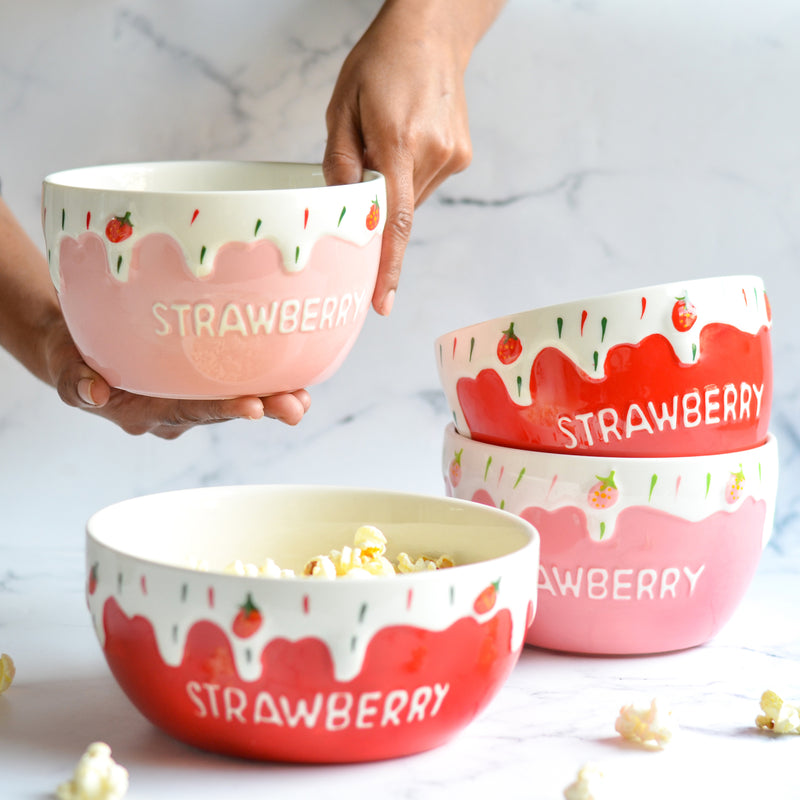 Strawberry Serving Bowl - Bowl, ceramic bowl, serving bowls, noodle bowl, salad bowls, bowl for snacks, large serving bowl | Bowls for dining table & home decor