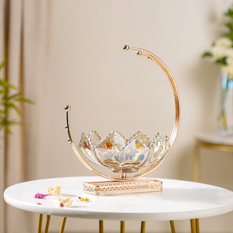 Lunar Crystal Glass Decor Bowl With Stand