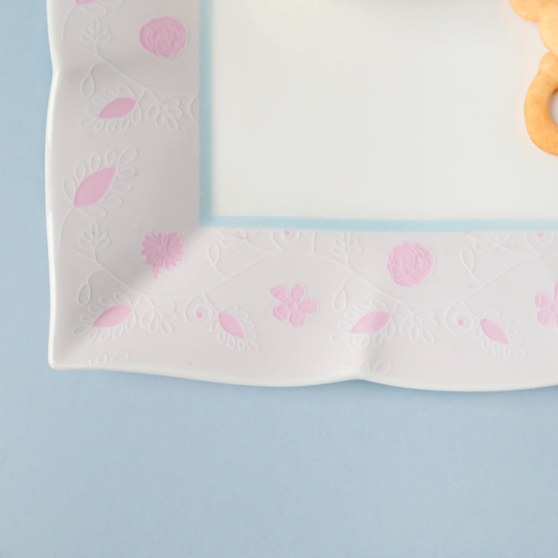 Riona Ceramic Platter White And Pink 9 Inch - Ceramic platter, serving platter, fruit platter | Plates for dining table & home decor