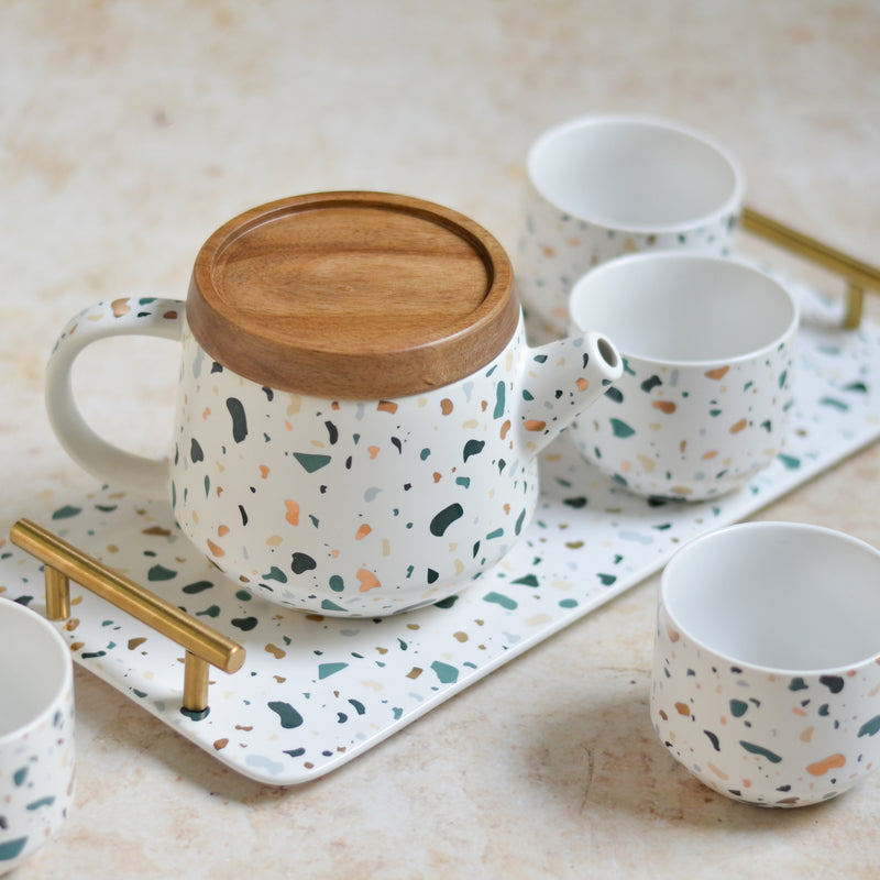 Terrazzo Tea Set With Tray - Tea cup set, tea set, teapot set | Tea set for Dining Table & Home Decor