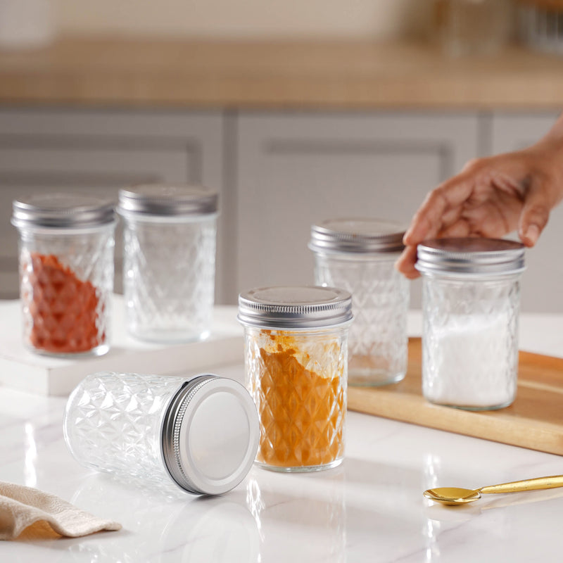 Textured Mason Jar Medium Set of 6 - Jar