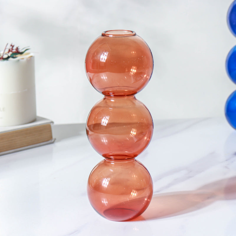 Three Bubbles Glass Vase - Flower vase for home decor, office and gifting | Home decoration items