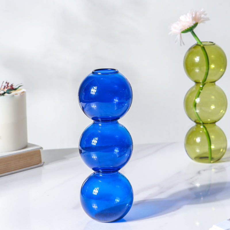 Three Bubbles Glass Vase - Flower vase for home decor, office and gifting | Home decoration items