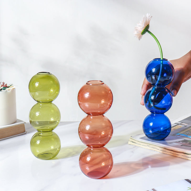 Three Bubbles Glass Vase - Flower vase for home decor, office and gifting | Home decoration items