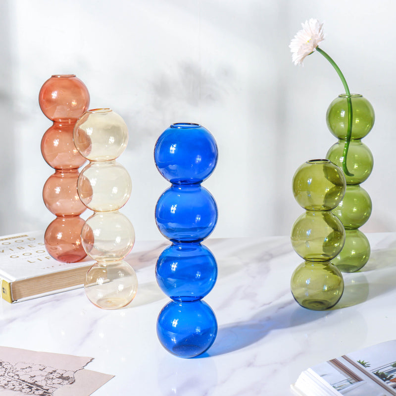 Four Bubbles Glass Vase - Flower vase for home decor, office and gifting | Home decoration items