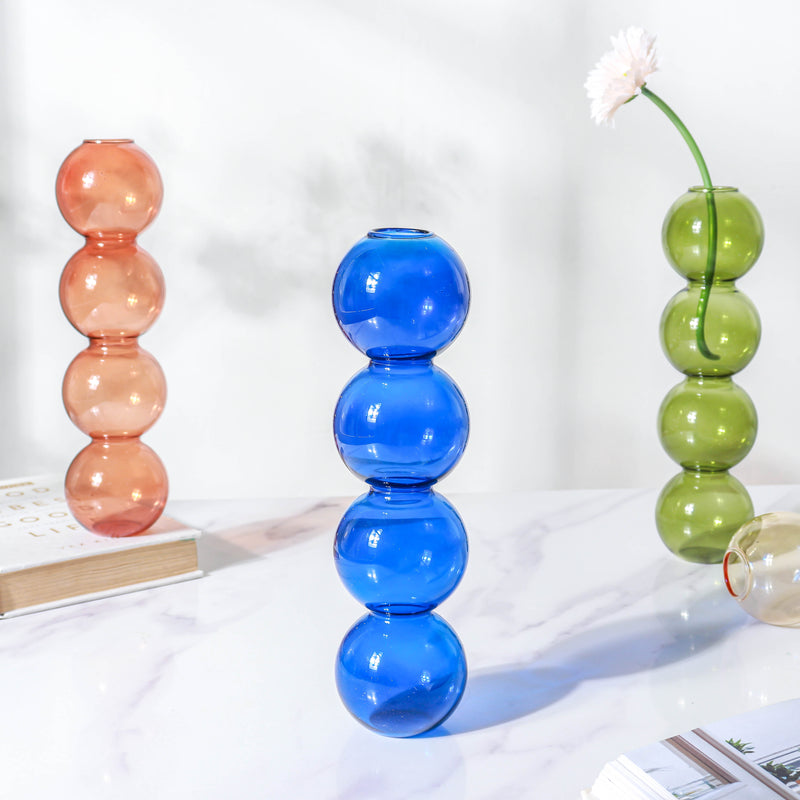 Four Bubbles Glass Vase - Flower vase for home decor, office and gifting | Home decoration items