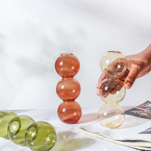 Three Bubbles Glass Vase - Flower vase for home decor, office and gifting | Home decoration items