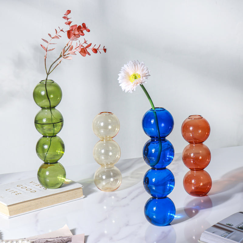 Four Bubbles Glass Vase - Flower vase for home decor, office and gifting | Home decoration items