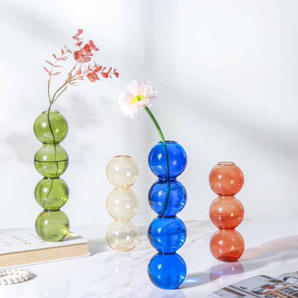 Four Bubbles Glass Vase - Flower vase for home decor, office and gifting | Home decoration items