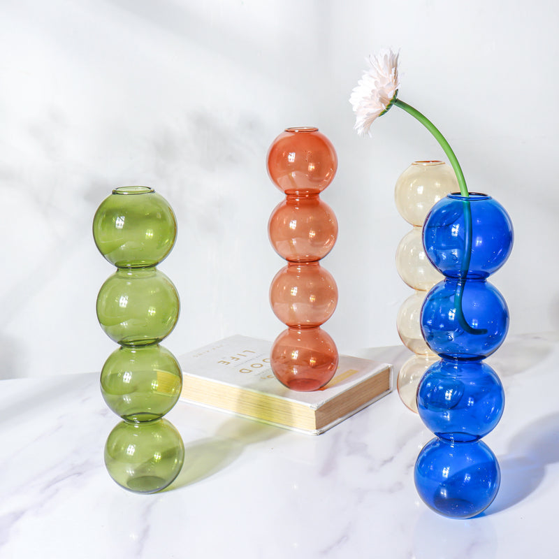 Four Bubbles Glass Vase - Flower vase for home decor, office and gifting | Home decoration items