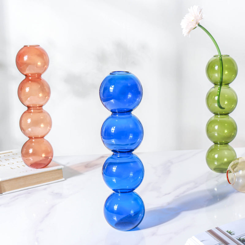 Four Bubbles Glass Vase - Flower vase for home decor, office and gifting | Home decoration items