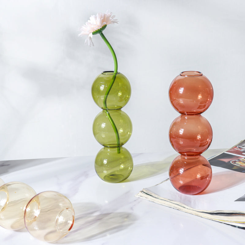 Three Bubbles Glass Vase - Flower vase for home decor, office and gifting | Home decoration items