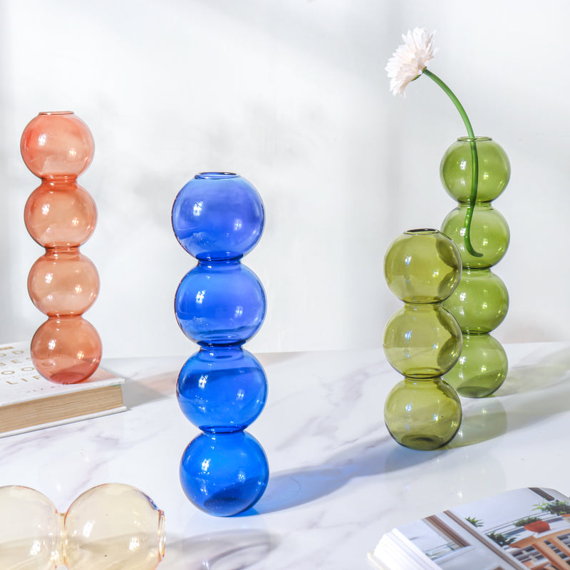 Four Bubbles Glass Vase - Flower vase for home decor, office and gifting | Home decoration items