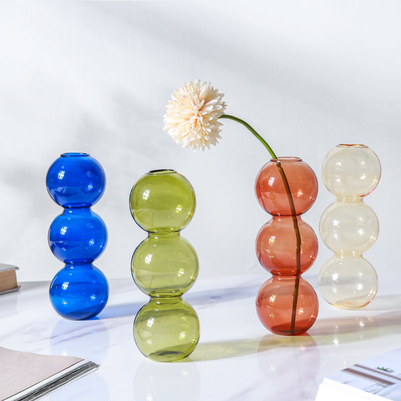 Three Bubbles Glass Vase - Flower vase for home decor, office and gifting | Home decoration items
