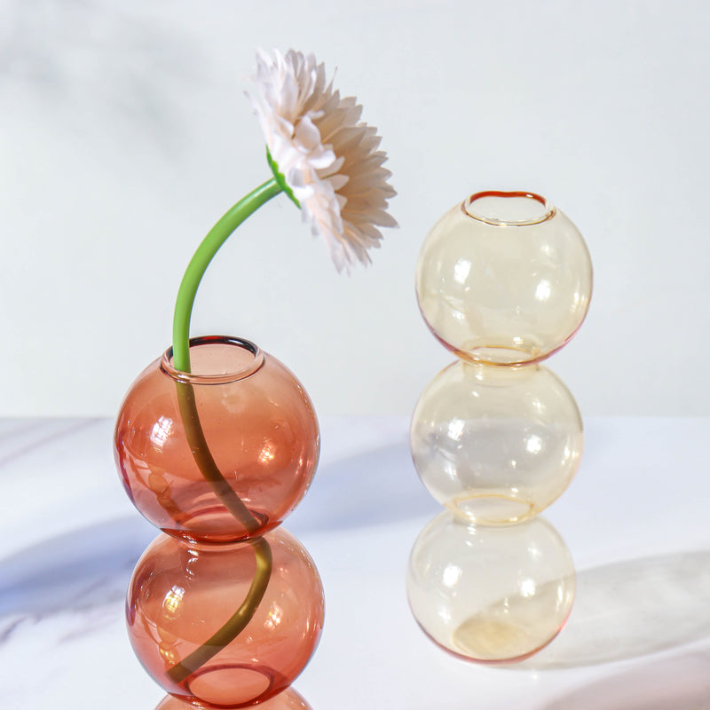 Three Bubbles Glass Vase - Flower vase for home decor, office and gifting | Home decoration items