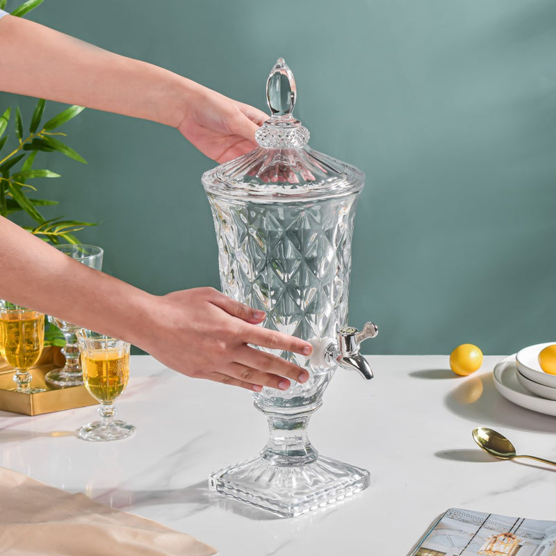 Vintage Diamond Glass Water Dispenser - Water dispenser, juice dispenser, drink dispenser | Dispenser for Dining table & Home decor