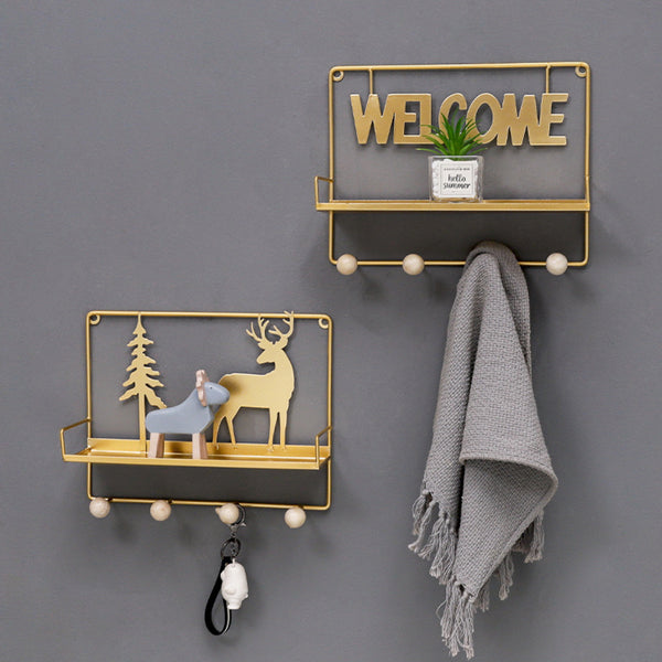 Wall Hanging Shelf Reindeer Rectangle Gold - Wall shelf and floating shelf | Shop wall decoration & home decoration items