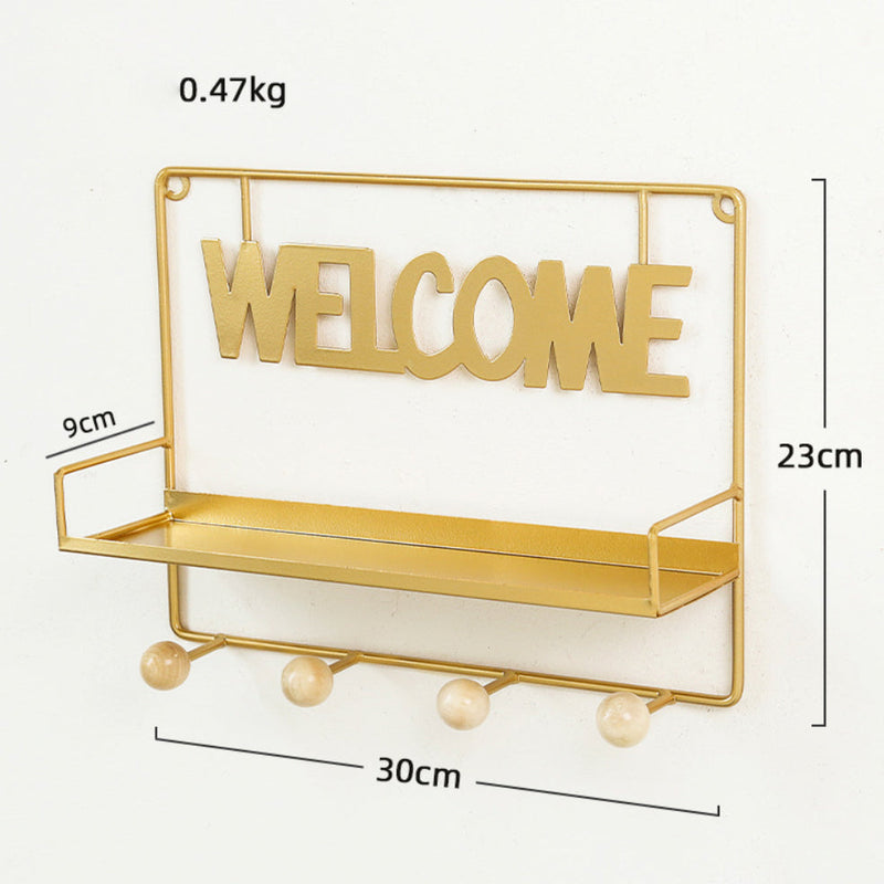 Welcome Wall Hanging Metal Rack Gold - Wall shelf and floating shelf | Shop wall decoration & home decoration items