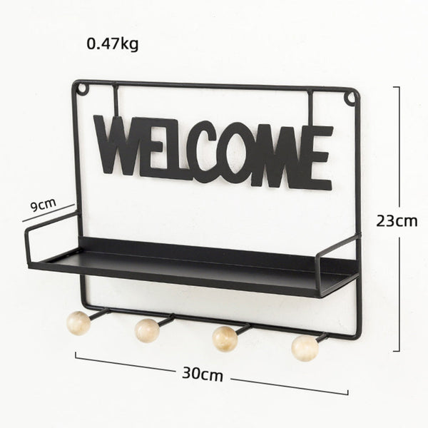 Welcome Wall Hanging Metal Rack Black - Wall shelf and floating shelf | Shop wall decoration & home decoration items