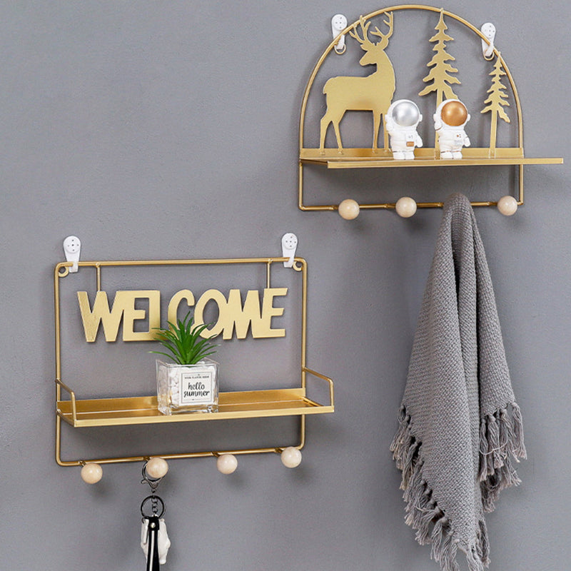 Welcome Wall Hanging Metal Rack Gold - Wall shelf and floating shelf | Shop wall decoration & home decoration items