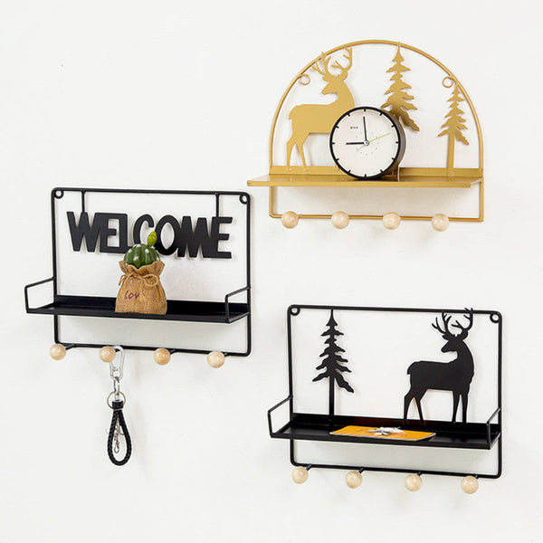 Wall Hanging Metal Shelf Forest Reindeer Gold - Wall shelf and floating shelf | Shop wall decoration & home decoration items