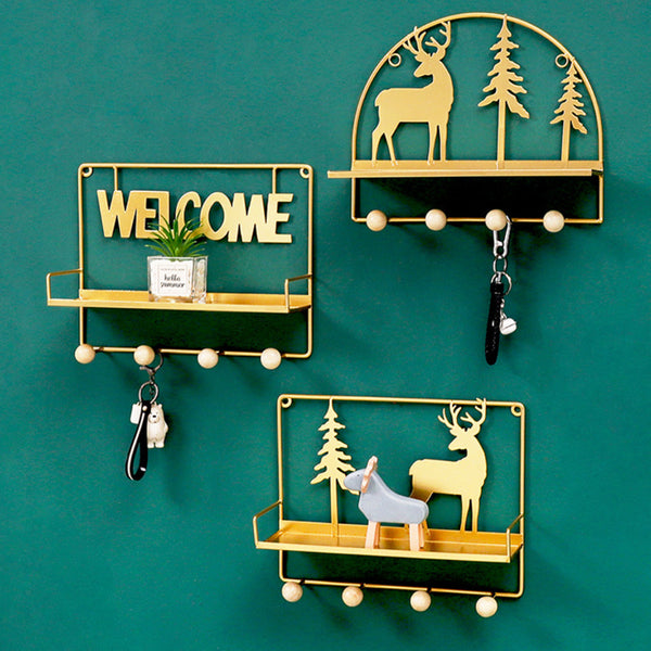 Wall Hanging Shelf Reindeer Rectangle Gold