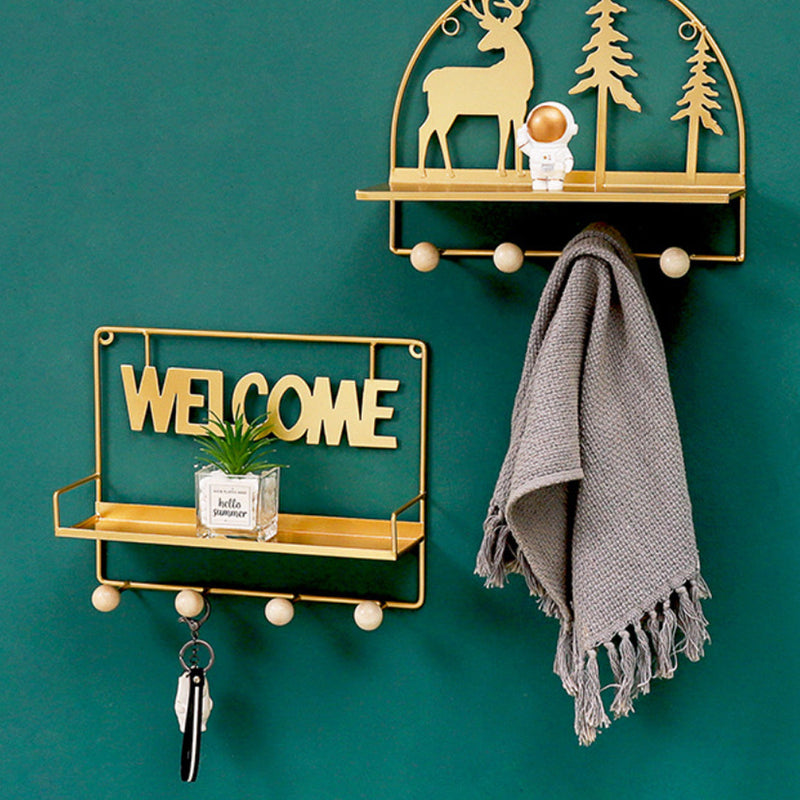Wall Hanging Metal Shelf Forest Reindeer Gold - Wall shelf and floating shelf | Shop wall decoration & home decoration items