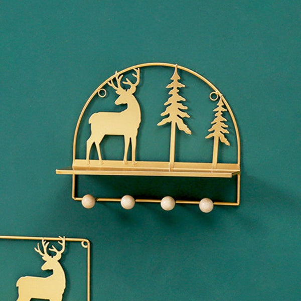 Wall Hanging Metal Shelf Forest Reindeer Gold - Wall shelf and floating shelf | Shop wall decoration & home decoration items