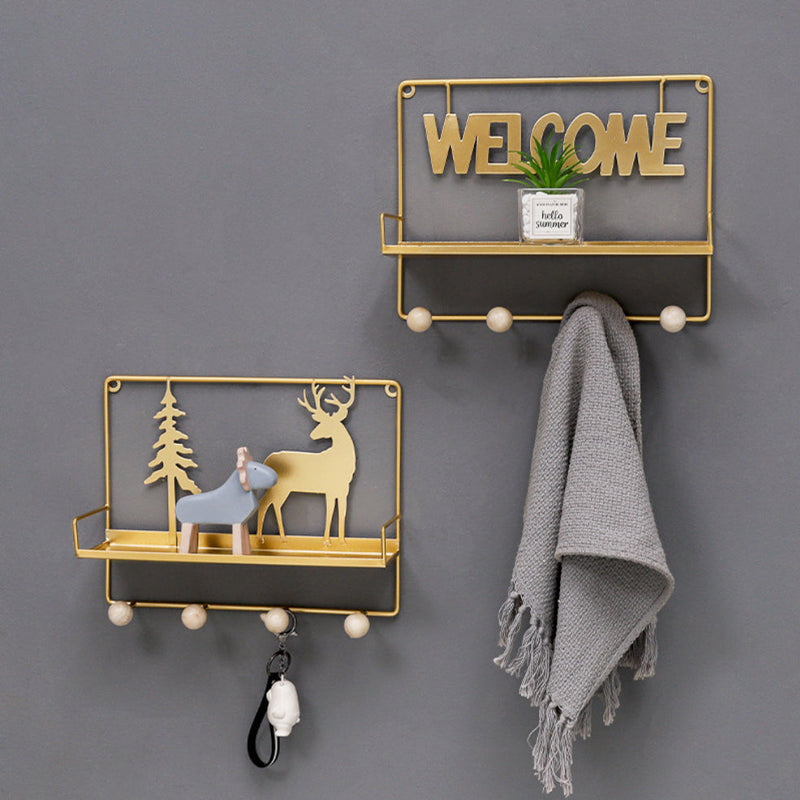 Welcome Wall Hanging Metal Rack Gold - Wall shelf and floating shelf | Shop wall decoration & home decoration items