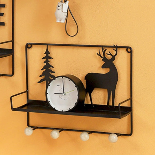 Wall Hanging Shelf Reindeer Rectangle Black